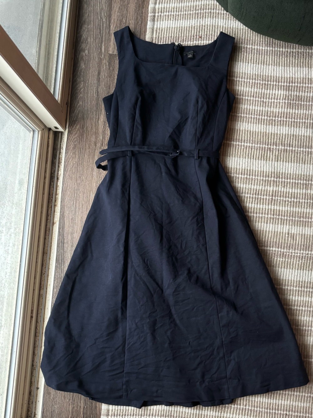 Ann Taylor Navy A-Line midi dress with liner and belt